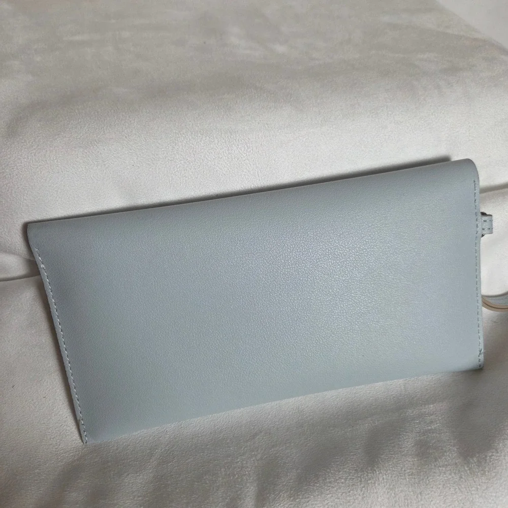 Nanette Lepore Pale Blue Envelope Wristlet Wallet Snap Closure Faux Leather Chic